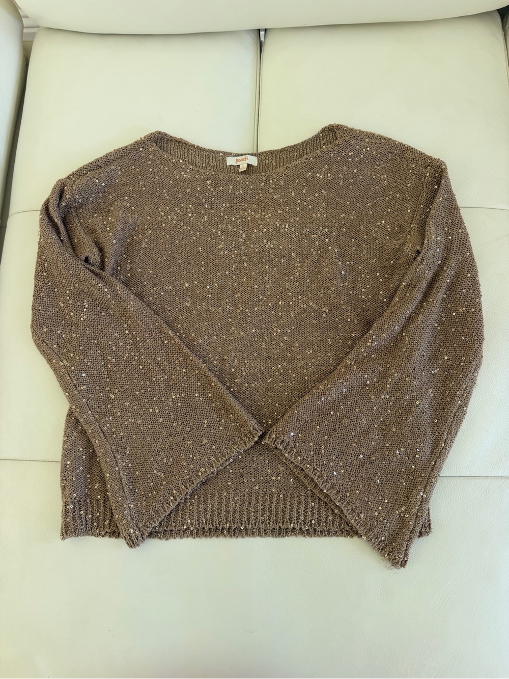 Cozy Off-the-Shoulder Speckled Taupe Sweater